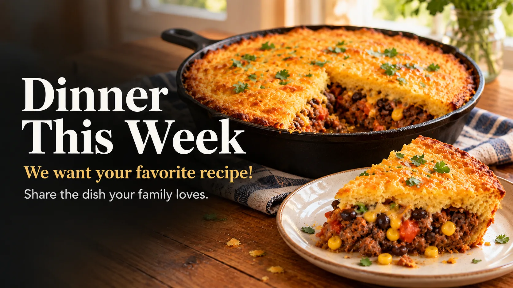 Skillet Tamale Pie, served at the table